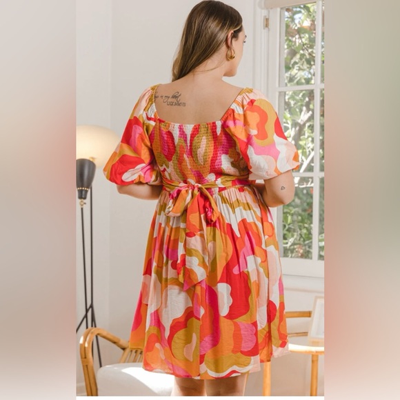 ODDI Printed Smocked Puff Sleeve Mini Dress NWT size Large - Picture 7 of 7